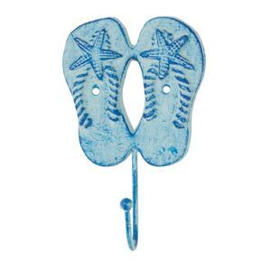 Flip Flops with Starfish Single Wall Hook Blue Cast Iron